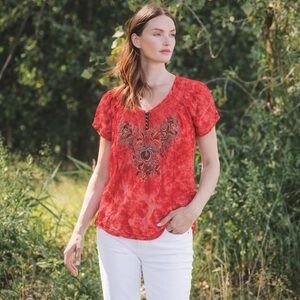 One World Tye Dye Embroidered Blouse Top PL L